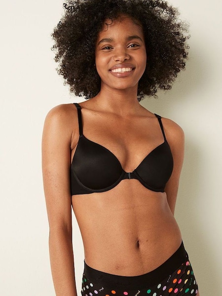Pure Black Smooth Front Fastening Push Up T-Shirt Bra (P80295) | £18