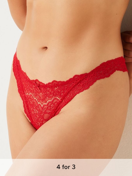 Lipstick Red Lace Thong Knickers (P81140) | £14