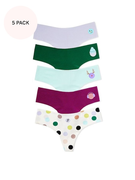 Green/Blue/White/Pink/Purple Thong Smooth No Show Knickers Multipack (P82877) | £25