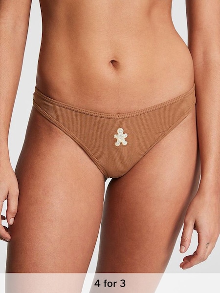 Caramel Nude Gingerbread Rib Cotton Thong Knickers (P82887) | £9