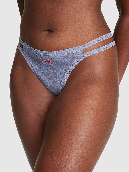 Dusty Iris Blue Dog Lace Strappy Thong Knickers (P82920) | £9