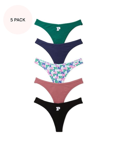 Green/Blue/Pink/Black Thong Cotton Knickers Multipack (P82923) | £25