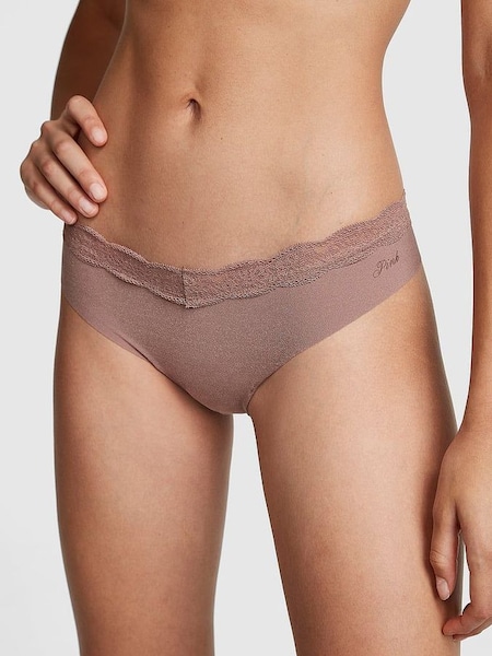 Iced Coffee Brown No Show Lace Trim Thong Knickers (P82952) | £9
