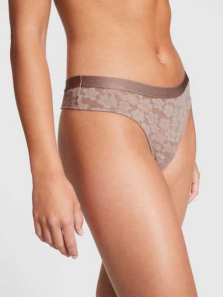 Iced Coffee Brown Tossed Floral Lace Thong (P86195) | £9