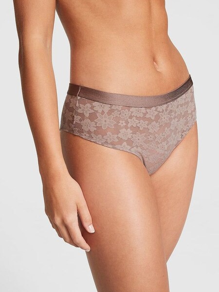 Iced Coffee Brown Tossed Floral Lace Cheekster Knickers (P86451) | £9