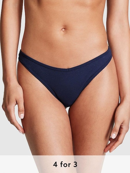 Midnight Navy Blue Waffle Cotton Thong Knickers (P86474) | £9