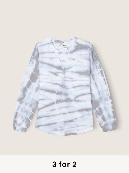 Optic White Stripe Tie Dye Varsity Notch Crew (P87419) | £20