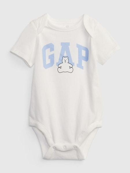 White & Blue Logo Short Sleeve Baby Bodysuit (P89383) | £8