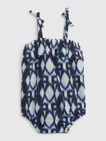 Blue Linen-Cotton Bubble Shorty One-Piece - Baby (P89459) | £9