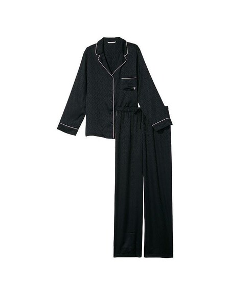 Black Vs Lockup Jacquard Satin Long Pyjamas (P89646) | £34