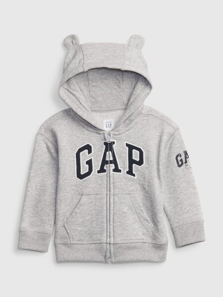 Light Grey Logo Zip Up Bear Ear Hoodie - Baby (P89677) | £20