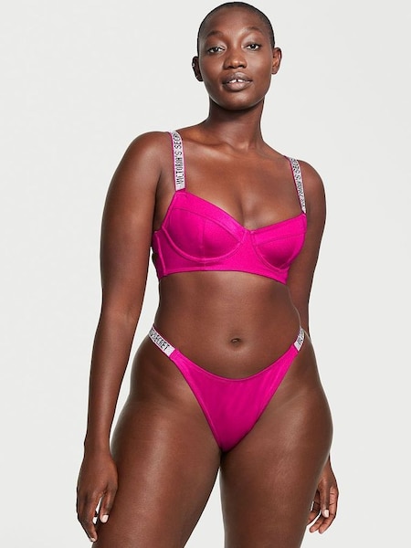 Wicked Rose Pink Longline Shine Strap Swim Bikini Top (P90730) | £29