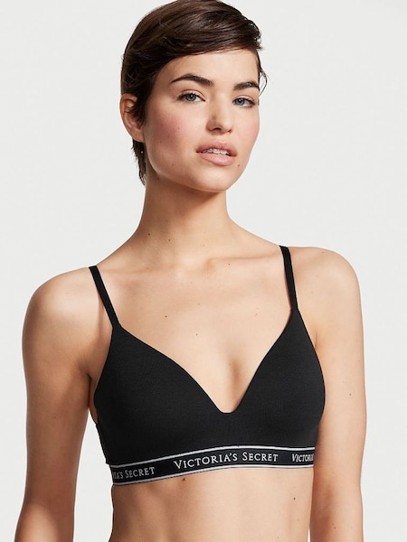 Black Non Wired Lightly Lined Logo Band Bra (P90963) | £35