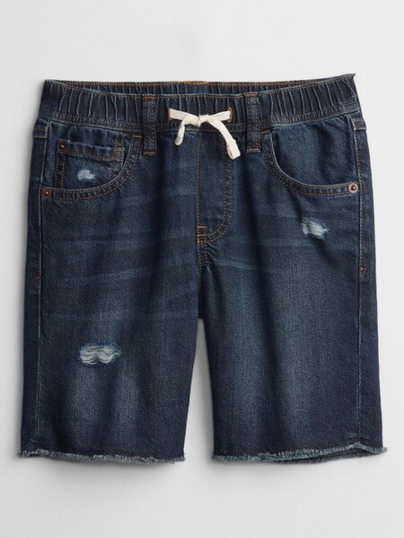 Dark Wash Blue Distressed Denim Pull On Shorts (P91594) | £8