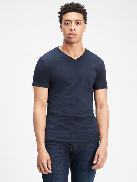 Navy Blue Everyday Short Sleeve V-Neck T-Shirt (P93220) | £10