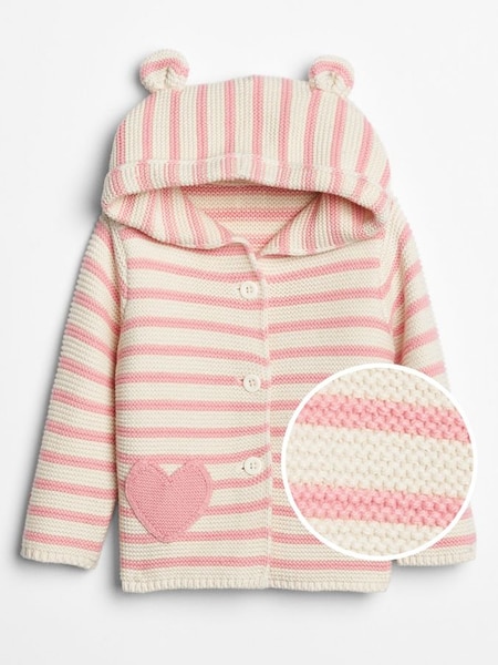 Pink Stripe Heart Garter Hoodie Cardigan (Newborn - 24mths) (P93886) | £18