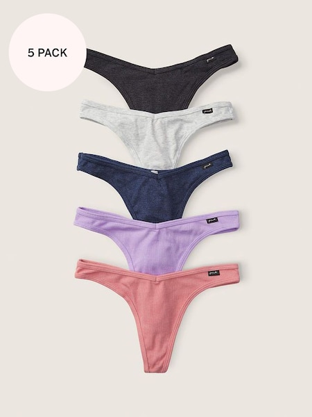 Grey/Purple/Pink Thong Cotton Knickers Multipack (P95220) | £27