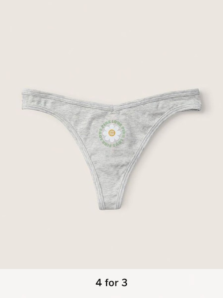 Heather Stone Grey with Graphic Grey Cotton Thong Knickers (P95256) | £9