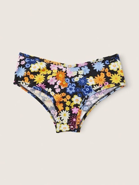Floral Print Pure Black Cotton Cheeky Knickers (P95257) | £4