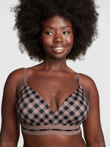 Iced Coffee Brown Tartan Non Wired Lightly Lined Smooth T-Shirt Bra (P95649) | £29