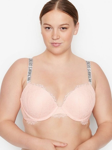 Purest Pink Lace Shine Strap Push Up Bra (P96296) | £59