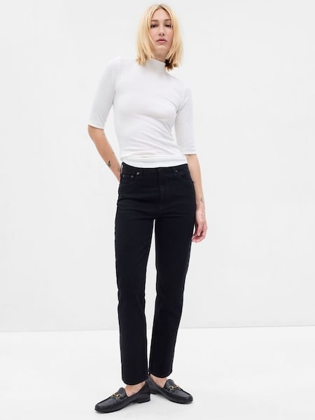 Black High Waisted Cheeky Straight Jeans with Washwell (P96387) | £60