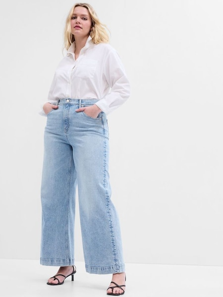 Blue High Rise Wide-Leg Crop Jeans with Washwell (P96487) | £50