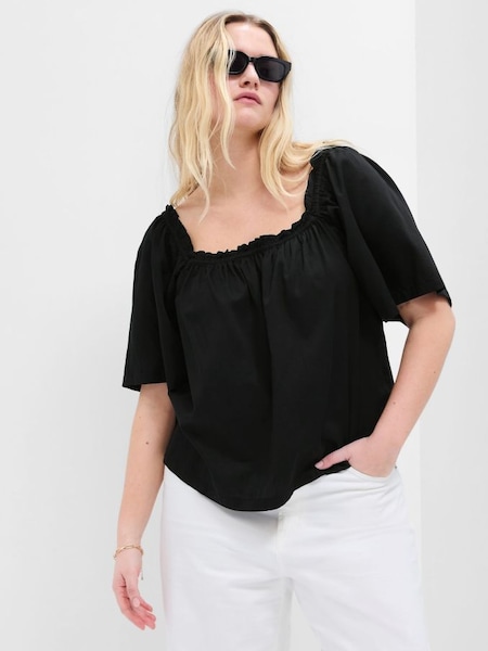 Black Oversized Square Neck Puff Sleeve Top (P96516) | £30