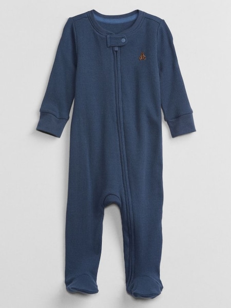 Blue Ribbed Knit Long Sleeve Zip Baby Sleepsuit (Newborn - 9mths) (P96835) | £18