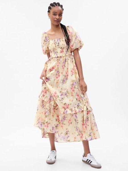 Cream LoveShackFancy Floral Puff Sleeve Maxi Dress (P96903) | £99