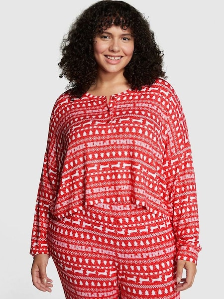 Red Pepper Christmas Print Cosy Long Sleeve Sleep Shirt (P98533) | £10
