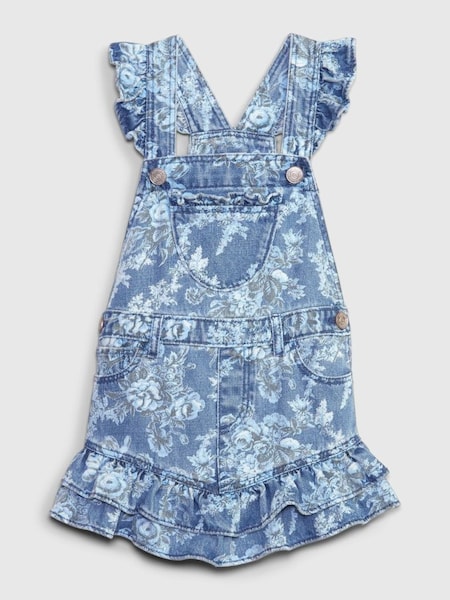 Blue LoveShackFancy Toddler Floral Denim Pinafore Dress (P98798) | £40