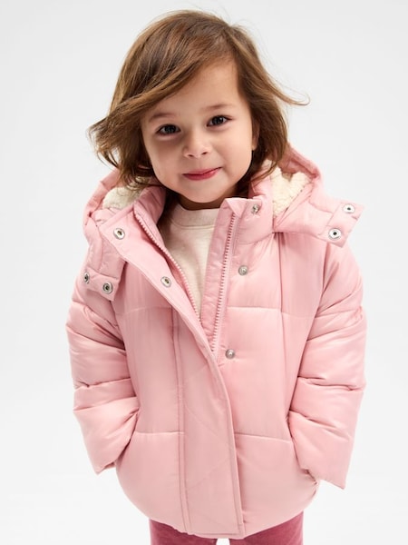 Pink Water Resistant Sherpa Lined Recycled Puffer Jacket (P98946) | £45