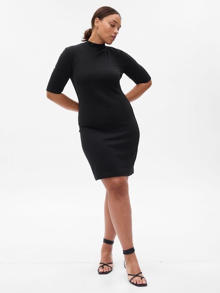 Black Modern Mock Neck Mini Dress (P99286) | £45