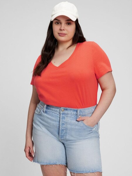 Orange Organic Cotton Vintage V-Neck T-Shirt (P99910) | £9