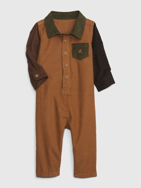Brown Colourblock Corduroy Long Sleeve Baby Romper (Q05118) | £25