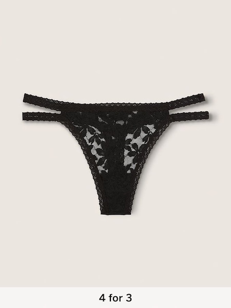 Pure Black Black Strappy Lace Thong Knickers (Q06598) | £9