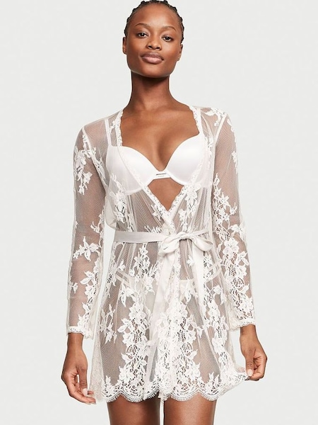 Coconut White Sheer Lace Robe (Q08409) | £109