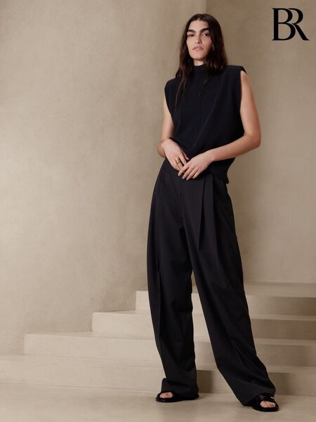 Banana Republic Black Siena Wide-Leg Italian Wool Trousers (Q10300) | £165