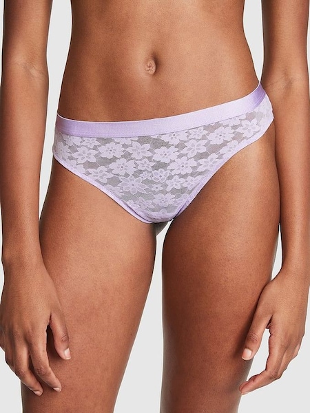 Pastel Lilac Purple Tossed Floral Lace Thong (Q10314) | £9