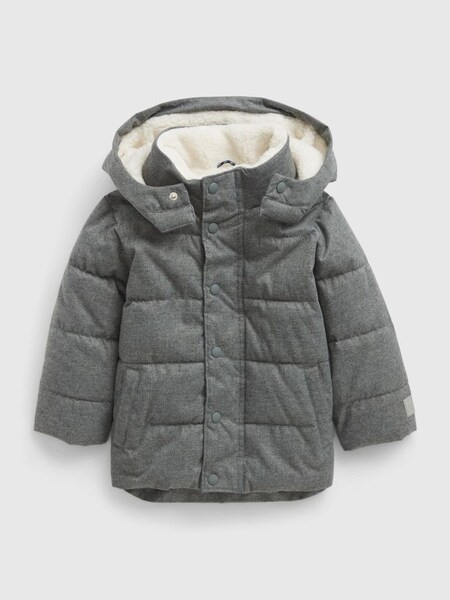Grey Water Resistant Sherpa Lined Recycled Puffer Jacket (Q11770) | £45