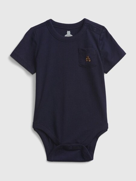 Navy Blue Pocket Short Sleeve Baby Bodysuit (Q13387) | £6