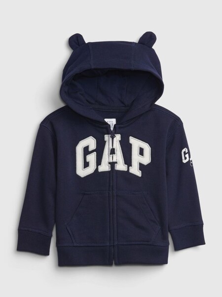 Navy Blue Logo Zip Up Bear Ear Hoodie - Baby (Q13798) | £20