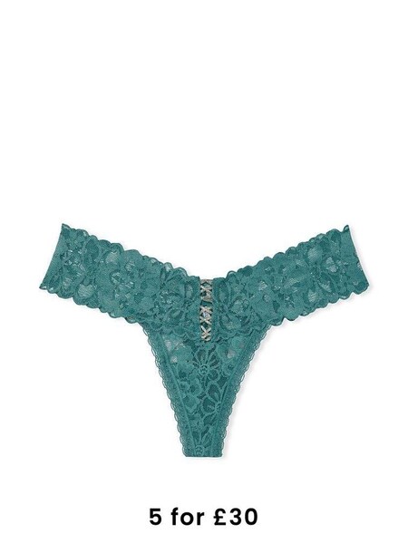 French Sage Green Lace Thong Knickers (Q15061) | £9