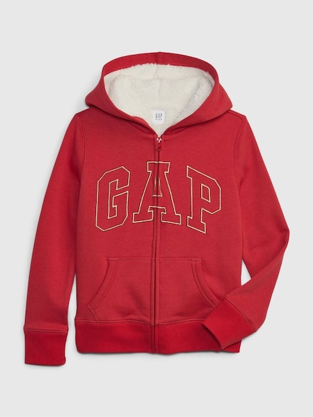 Red Logo Sherpa Zip Up Long Sleeve Hoodie (Q15443) | £35