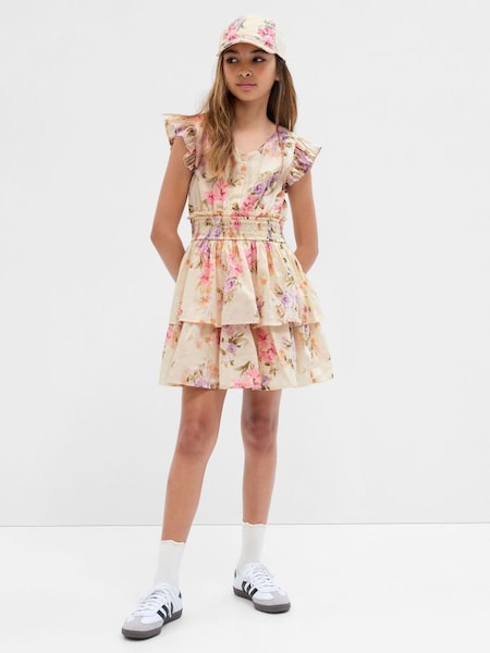 Cream LoveShackFancy Floral Flutter Sleeve Mini Dress (Q15485) | £45