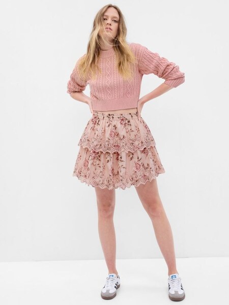 Pink LoveShackFancy Floral Flippy Skirt (Q20665) | £55