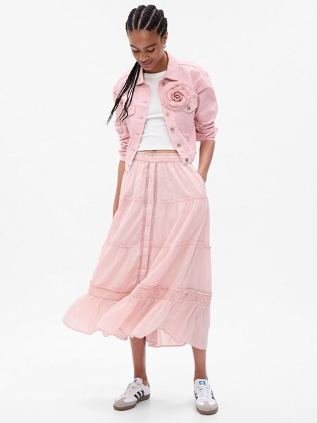 Pink LoveShackFancy Tiered Maxi Skirt (Q20666) | £70
