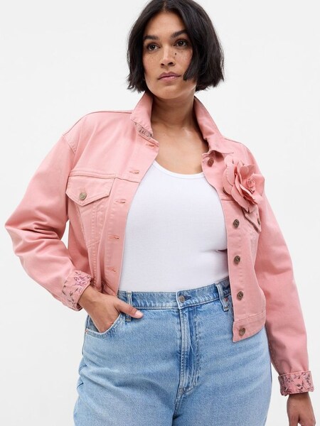 Pink LoveShackFancy Rosette Icon Denim Jacket (Q21035) | £75