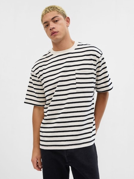 White Relaxed Stripe Pocket Short Sleeve T-Shirt (Q21057) | £12